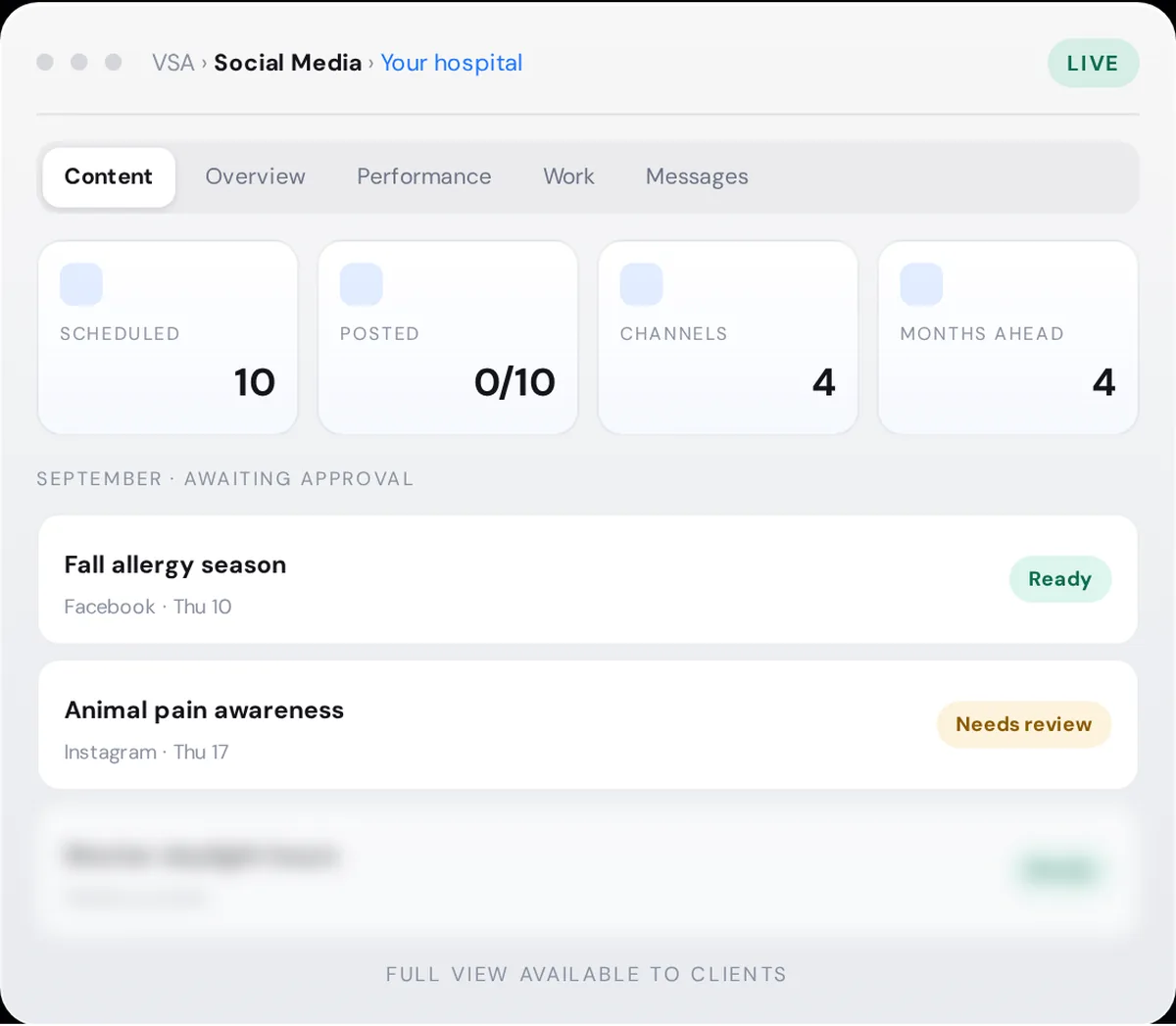 Platform screen: scheduled work with owners and states